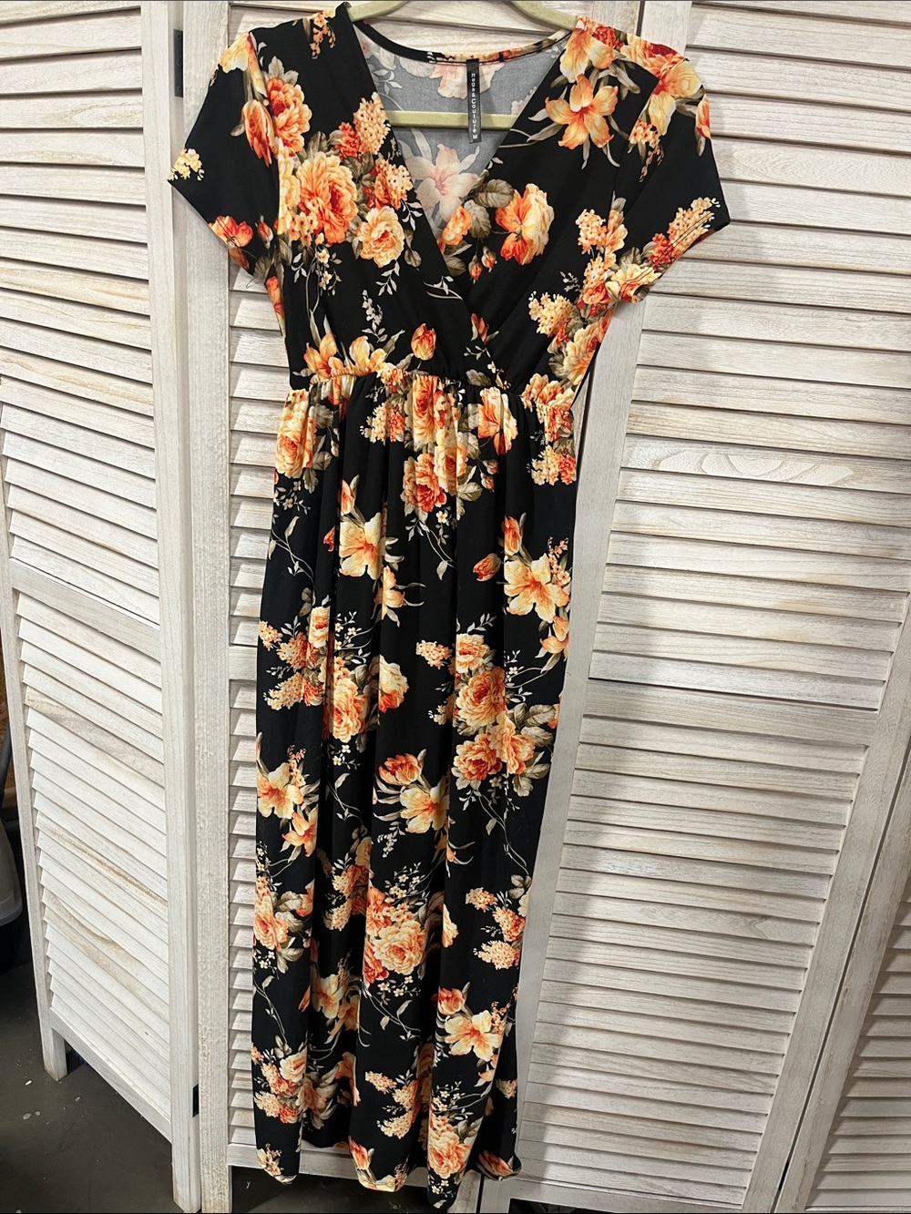 Rags & Couture Floral Maxi Dress Black Wrap V Neck Short Sleeve